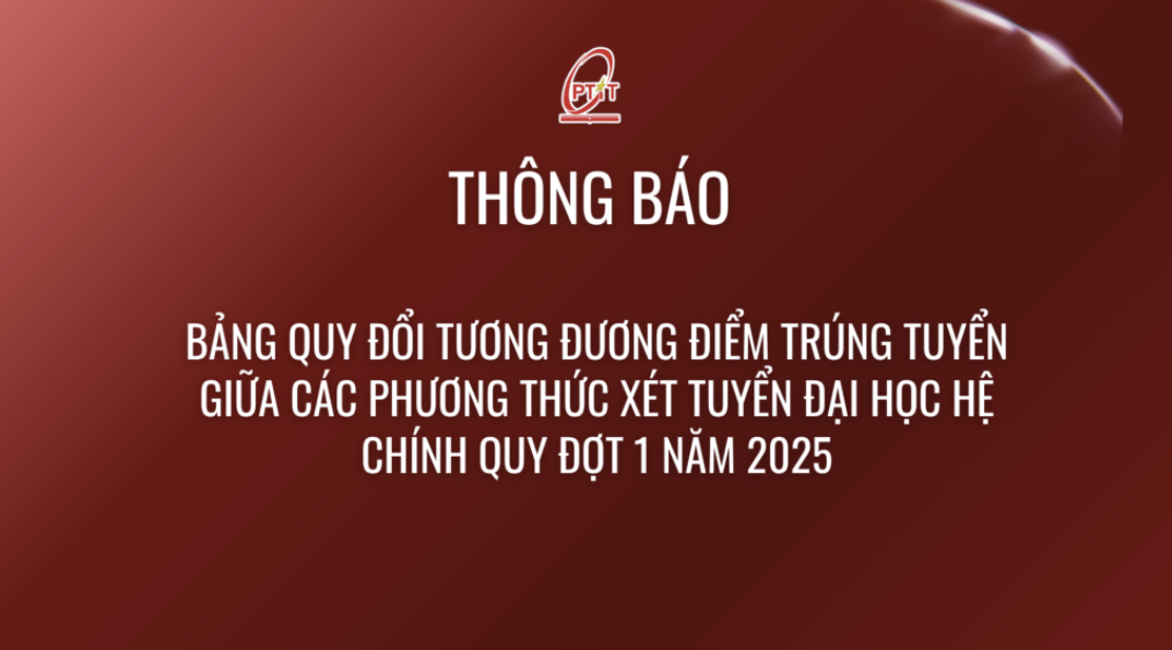 Thông báo bảng quy đổi tương đương điểm trúng tuyển giữa các phương thức xét tuyển đại học hệ chính quy đợt 1 năm 2025
