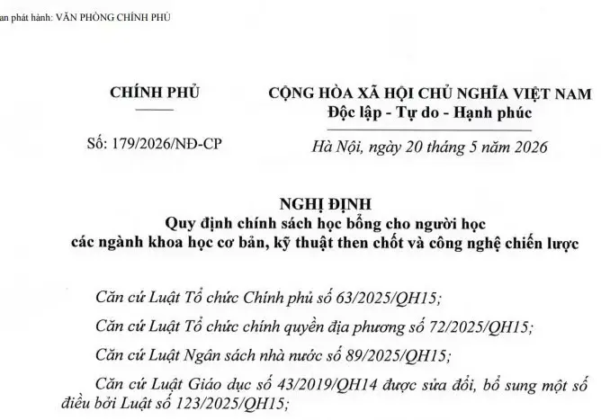 Chính phủ ban hành Nghị định 179/2026/NĐ-CP: Mở rộng chính sách học bổng cho nhiều ngành học tại PTIT