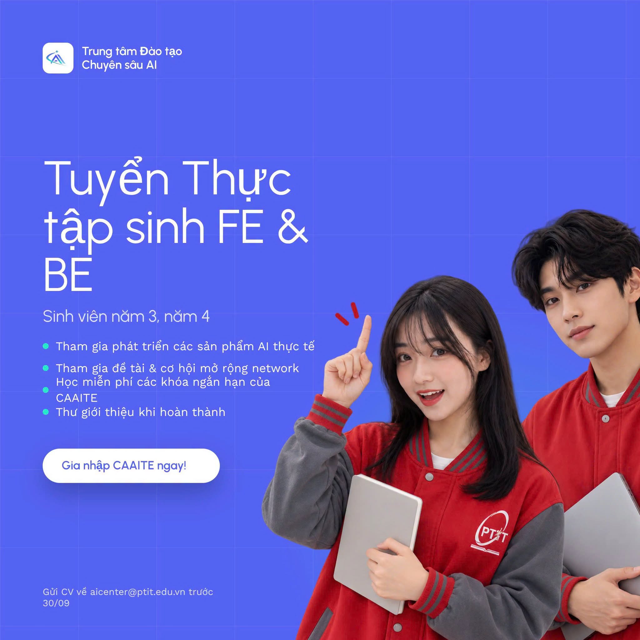 CAAITE mở đơn tuyển thực tập sinh Frontend và Backend Developer năm 2026
